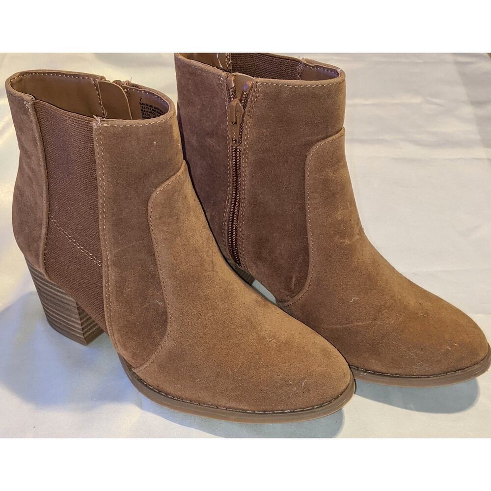 Universal Thread Womens Catlin Cognac Ankle Boots Booties Size 7 Tan Zip Closure